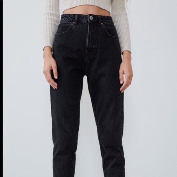 Zara Denim - Zara size 8 high waisted black denim mom jeans CROPPED